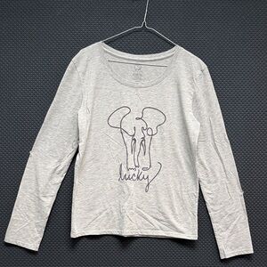 ivory ella Light Gray Long Sleeve Tee with Elephant Line Art